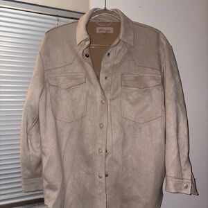 Beige Button-Up Shirt Jacket